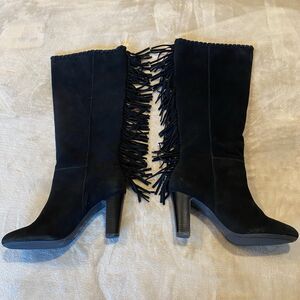 Cosmopolitan Odessa suede boots womens black fringe stacked heel sz 7.5